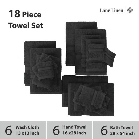 LANE LINEN Badetuch 18er Set - Premium 100% Baumwolle, 6 Bade-, 6 Hand- & 6 Waschlappen, Zero Twist Hotel Collection Handtücher weich, körperfreundlich, saugfähig & ideal für den täglichen Gebrauch