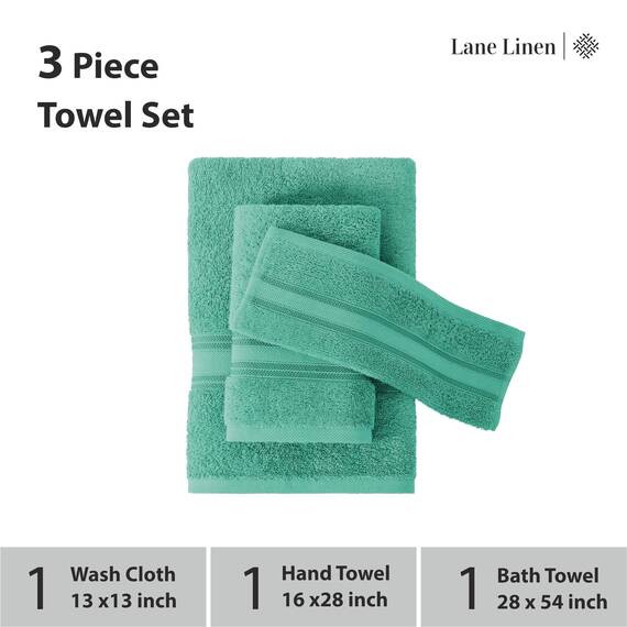 LANE LINEN Luxus Badetücher Set - 3-teiliges Set, 100% Baumwolle Badetücher, Zero Twist, schnelle Duschtücher, saugfähiges Handtuch, super weich, 1 Badetuch, 1 Handtuch, 1 Waschlappen - Blaugrün