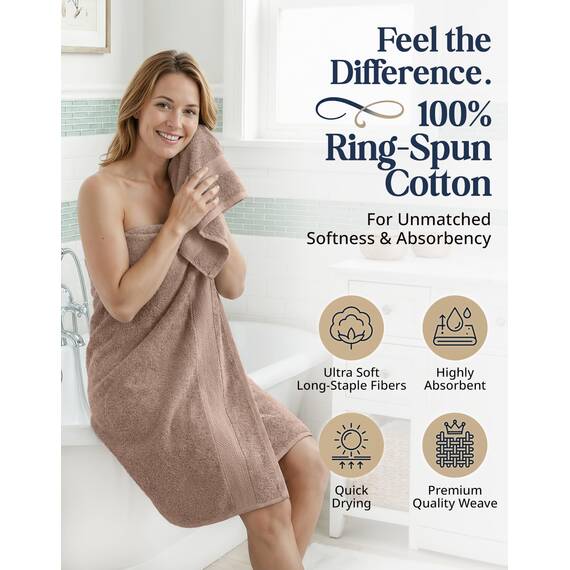 LANE LINEN Luxus-Badetücher-Set aus 100% merzerisierter Baumwolle, Ringgesponnen-Technologie, 2 Badetücher, 2 Waschlappen, 2 Handtücher, geeignet für alle Hauttypen, einschließlich empfindlicher Haut