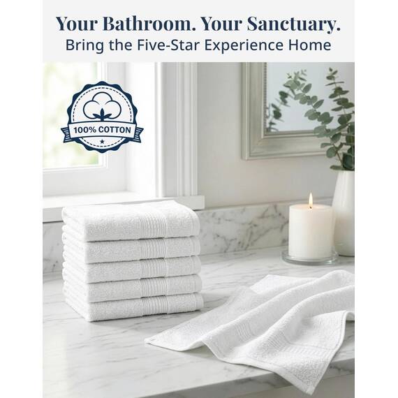 LANE LINEN 6-teiliges Waschlappen-Badezimmer-Set, 100 % Baumwolle, sehr saugfähig, Waschlappen in Premium-Spa- und Hotelqualität, Weiß