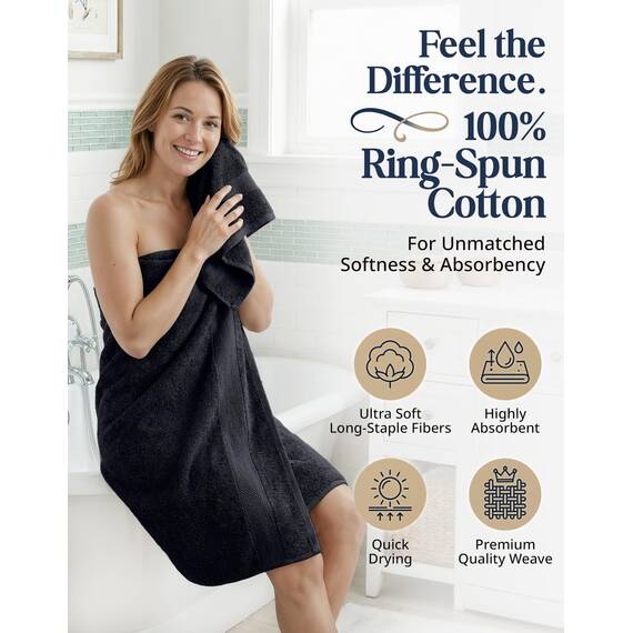 LANE LINEN 16-teiliges Badetuch-Set – Schwarze Handtücher – 100% Baumwolle, Luxus-Badetücher, sehr saugfähig