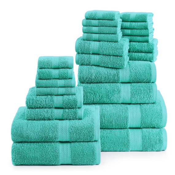 LANE LINEN 24 Stück Handtücher für Badezimmer – 100% Baumwolle, übergroße Badetücher, schnell trocknende Spa-Handtücher, 2 extra große Badetücher, 8 Waschlappen, 4 Fingerspitzen-Handtücher – Blaugrün