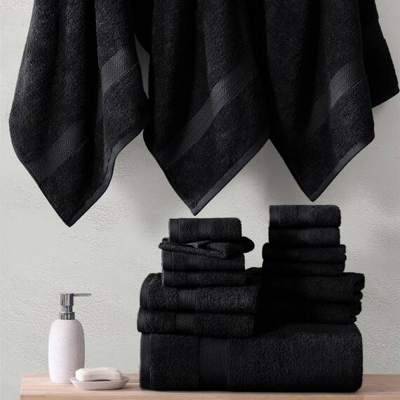 LANE LINEN Baumwolle Badetücher für Badezimmer Set-18 PC Badezimmer Handtücher Set-4 Badezimmer Handtuch Set, 6 Handtücher für Badezimmer, Weiche Türkische Handtuchsets für Badezimmer,Schwarz