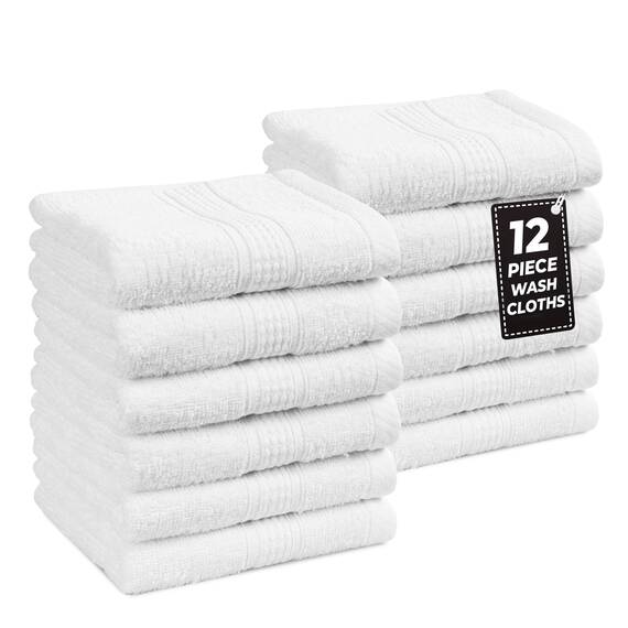 LANE LINEN 12-teiliges Waschlappen, Badezimmer-Set, 100 % Baumwolle, sehr saugfähig, Waschlappen in Premium-Spa- und Hotelqualität, Weiß