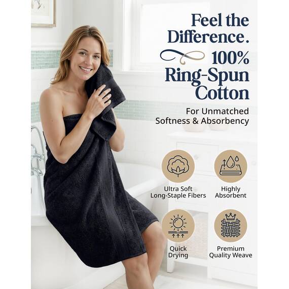 LANE LINEN Luxus-Badetuch-Set aus 100% Baumwolle, 6-teilig, ringgesponnen, super weich und sehr saugfähig, 2 Badetücher, 2 Waschlappen, 2 Handtücher für Badezimmer, hält gut nach Mehreren Wäschen