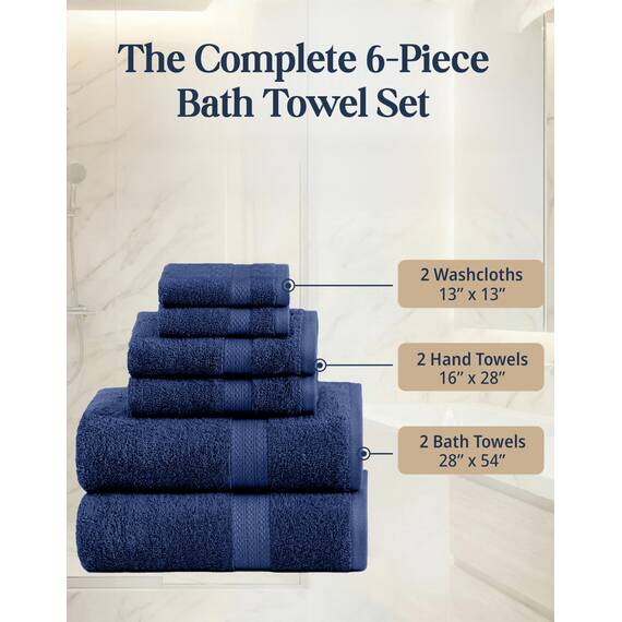 LANE LINEN Badetücher für Badezimmer Set,100% Baumwolle Handtücher Set, 6 Stück Absorbent Handtuchsets für Badezimmer, Schnell Trocken Badetücher Set, 2 Badetücher für Erwachsene, 2 Waschlappen,Navy