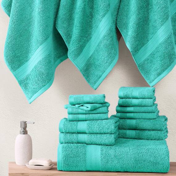LANE LINEN Baumwolle Badetücher für Badezimmer Set-18 PC Badezimmer Handtücher Set-4 Badezimmer Handtuch Set, 6 Handtücher für Badezimmer, Weiche Türkische Handtuch-Sets für Badezimmer,Blaugrün