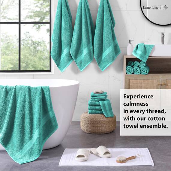 LANE LINEN Baumwolle Badetücher für Badezimmer Set-18 PC Badezimmer Handtücher Set-4 Badezimmer Handtuch Set, 6 Handtücher für Badezimmer, Weiche Türkische Handtuch-Sets für Badezimmer,Blaugrün
