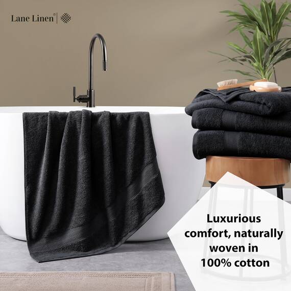 LANE LINEN Badetuch-Set aus 100 % Baumwolle, ringgesponnene Baumwolle, extra groß, schnell trocknend, weich und saugfähig, übergroße Handtücher, vorgeschrumpft, lichtbeständig, schwarze Handtücher