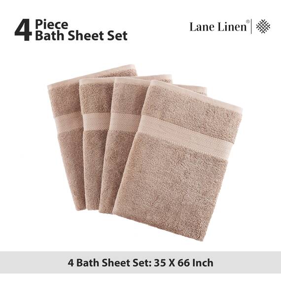 LANE LINEN Badetücher aus 100 % reiner Baumwolle, ringgesponnene Baumwolle, extra groß, schnell trocknend, weich und saugfähig, übergroße Duschtücher, nachhaltig produziert, vorgeschrumpft, Taupe, 4