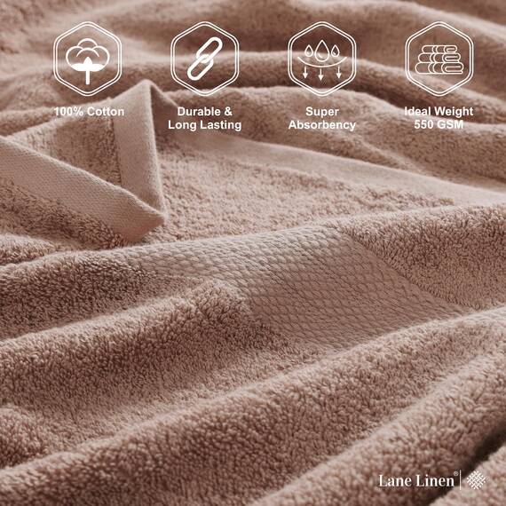LANE LINEN Badetücher aus 100 % reiner Baumwolle, ringgesponnene Baumwolle, extra groß, schnell trocknend, weich und saugfähig, übergroße Duschtücher, nachhaltig produziert, vorgeschrumpft, Taupe, 4