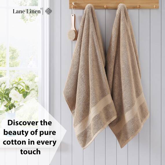 LANE LINEN Badetücher aus 100 % reiner Baumwolle, ringgesponnene Baumwolle, extra groß, schnell trocknend, weich und saugfähig, übergroße Duschtücher, nachhaltig produziert, vorgeschrumpft, Taupe, 4