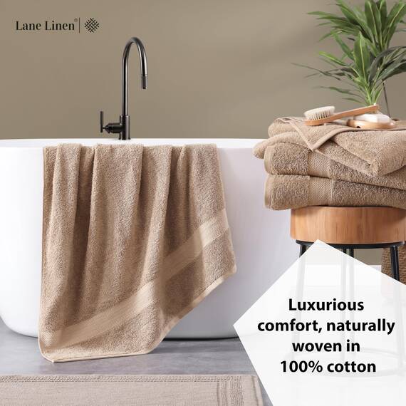 LANE LINEN Badetücher aus 100 % reiner Baumwolle, ringgesponnene Baumwolle, extra groß, schnell trocknend, weich und saugfähig, übergroße Duschtücher, nachhaltig produziert, vorgeschrumpft, Taupe, 4