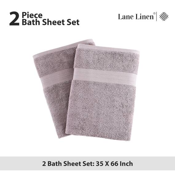 LANE LINEN Badetuch-Set, 2 Stück, 100 % Baumwolle, extra große Badetücher, übergroße Badetücher, Luxus-Badetücher-Set, Duschtücher, Badetuch-Sets für Badezimmer, 35 x 66 cm – Platin