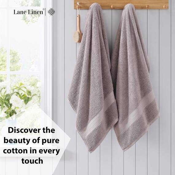 LANE LINEN Badetuch-Set, 2 Stück, 100 % Baumwolle, extra große Badetücher, übergroße Badetücher, Luxus-Badetücher-Set, Duschtücher, Badetuch-Sets für Badezimmer, 35 x 66 cm – Platin