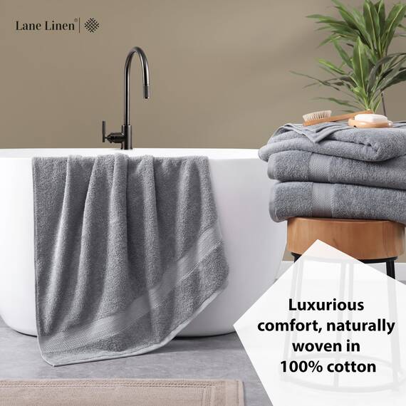 LANE LINEN Badetuch-Set, 2 Stück, 100 % Baumwolle, extra große Badetücher, übergroße Badetücher, Luxus-Badetücher, Badezimmer-Set, Duschtücher, Badetuch-Sets für Badezimmer, 35 x 66 cm – Grau