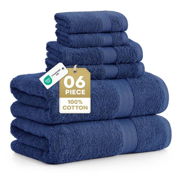 LANE LINEN Badetücher für Badezimmer Set,100% Baumwolle Handtücher Set, 6 Stück Absorbent Handtuchsets für Badezimmer, Schnell Trocken Badetücher Set, 2 Badetücher für Erwachsene, 2 Waschlappen,Navy