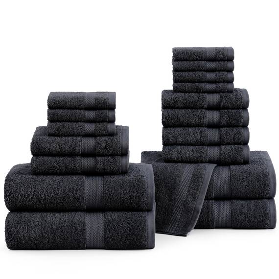 LANE LINEN Baumwolle Badetücher für Badezimmer Set-18 PC Badezimmer Handtücher Set-4 Badezimmer Handtuch Set, 6 Handtücher für Badezimmer, Weiche Türkische Handtuchsets für Badezimmer,Schwarz