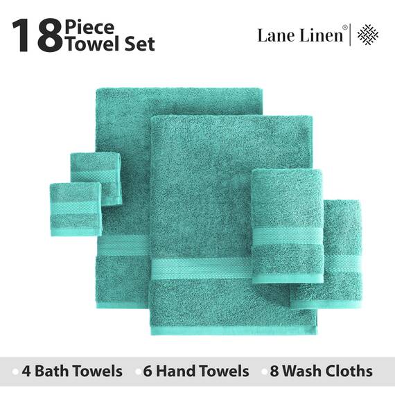 LANE LINEN Baumwolle Badetücher für Badezimmer Set-18 PC Badezimmer Handtücher Set-4 Badezimmer Handtuch Set, 6 Handtücher für Badezimmer, Weiche Türkische Handtuch-Sets für Badezimmer,Blaugrün