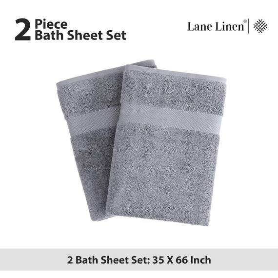 LANE LINEN Badetuch-Set, 2 Stück, 100 % Baumwolle, extra große Badetücher, übergroße Badetücher, Luxus-Badetücher, Badezimmer-Set, Duschtücher, Badetuch-Sets für Badezimmer, 35 x 66 cm – Grau