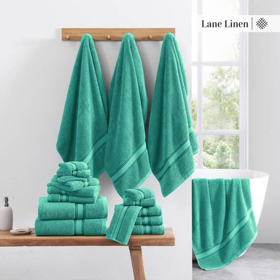 LANE LINEN Luxus Badetücher Set - 3-teiliges Set, 100% Baumwolle Badetücher, Zero Twist, schnelle Duschtücher, saugfähiges Handtuch, super weich, 1 Badetuch, 1 Handtuch, 1 Waschlappen - Blaugrün