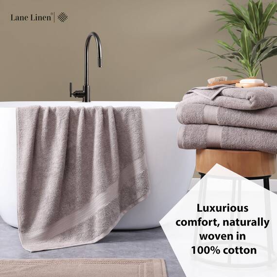 LANE LINEN Badetuch-Set, 2 Stück, 100 % Baumwolle, extra große Badetücher, übergroße Badetücher, Luxus-Badetücher-Set, Duschtücher, Badetuch-Sets für Badezimmer, 35 x 66 cm – Platin