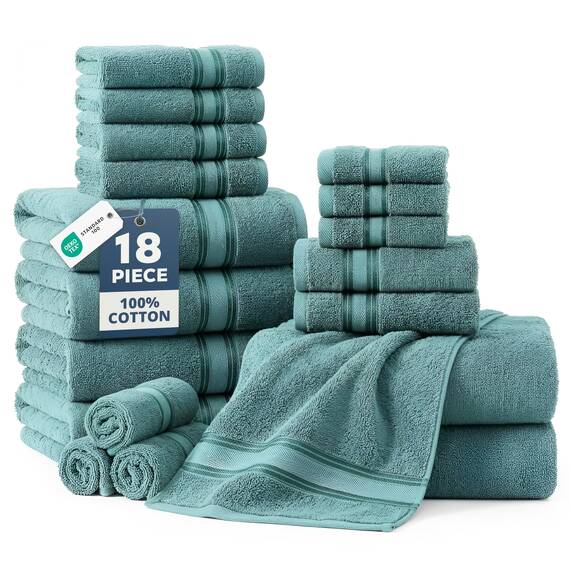 LANE LINEN Luxuriöses Badetuch-Set – 100% Baumwolle, Zero Twist, schnell trocknende Duschtücher, extra saugfähiges Badetuch, super weich, 6 Badetücher, 6 Waschlappen, Blaugrün (8 Stück)
