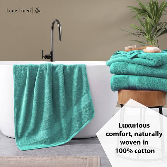 LANE LINEN Badetücher aus 100 % reiner Baumwolle, extra große Badetücher, schnell trocknend, glatt, langlebig und sehr saugfähig, übergroßes Handtuch-Set, hält gut nach mehreren Wäschen – Blaugrün