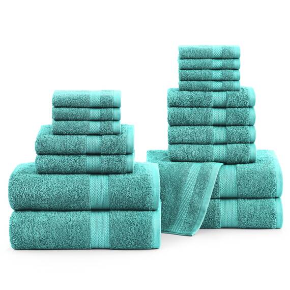 LANE LINEN Baumwolle Badetücher für Badezimmer Set-18 PC Badezimmer Handtücher Set-4 Badezimmer Handtuch Set, 6 Handtücher für Badezimmer, Weiche Türkische Handtuch-Sets für Badezimmer,Blaugrün