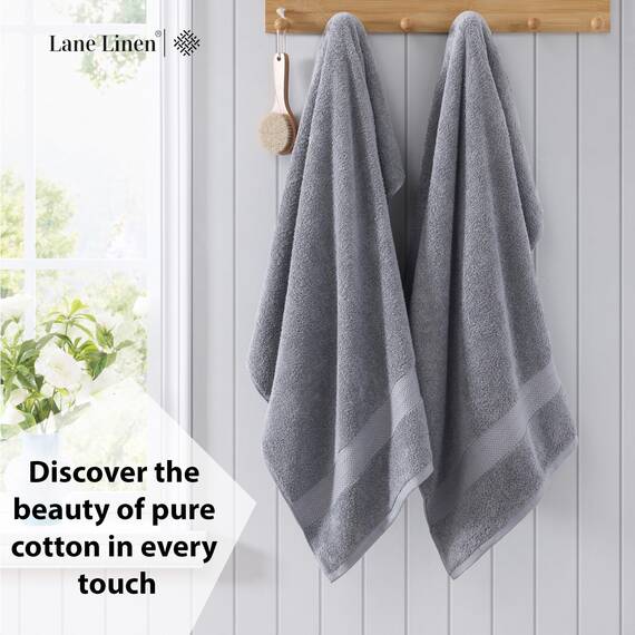 LANE LINEN Badetuch-Set, 2 Stück, 100 % Baumwolle, extra große Badetücher, übergroße Badetücher, Luxus-Badetücher, Badezimmer-Set, Duschtücher, Badetuch-Sets für Badezimmer, 35 x 66 cm – Grau