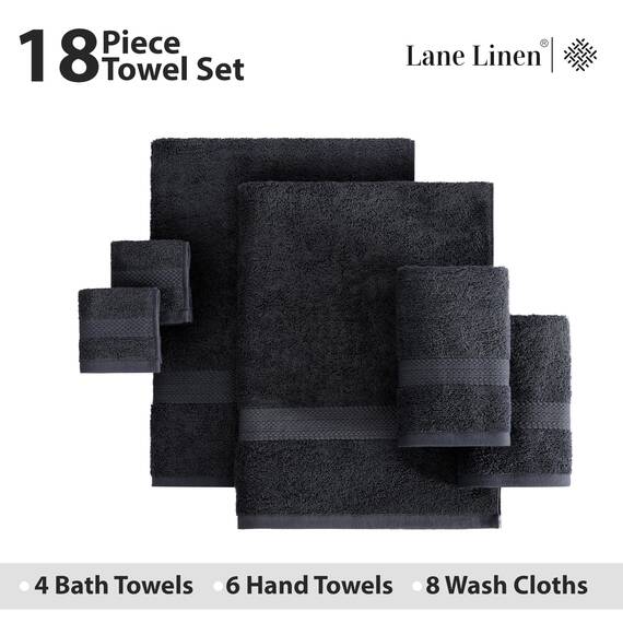 LANE LINEN Baumwolle Badetücher für Badezimmer Set-18 PC Badezimmer Handtücher Set-4 Badezimmer Handtuch Set, 6 Handtücher für Badezimmer, Weiche Türkische Handtuchsets für Badezimmer,Schwarz