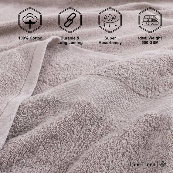 LANE LINEN Badetuch-Set, 2 Stück, 100 % Baumwolle, extra große Badetücher, übergroße Badetücher, Luxus-Badetücher-Set, Duschtücher, Badetuch-Sets für Badezimmer, 35 x 66 cm – Platin