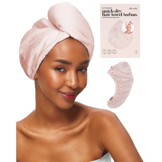 Kitsch Mikrofaser Haarhandtuch für Damen – Ultra saugfähiger Haarturban zum schnellen Trocknen von nassem, lockigem, langem oder kurzem Haar – Anti-Frizz Haarwickel – Rosa