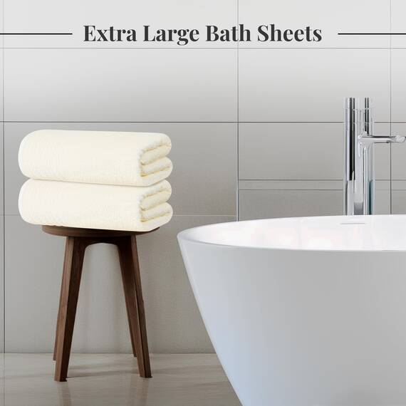 Tens Towels Extra große Badetücher, 89 x 178 cm, 100 % Baumwolle, größeres und leichteres Gewicht, schnelles trocknen, super weich und saugfähig, übergroße Badetücher, 2 Stück, Cremefarben