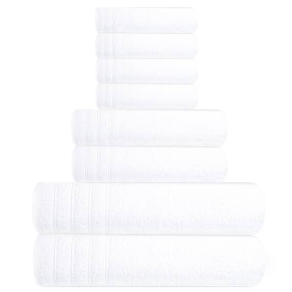 Tens Towels Badetücher Set, 2 extra große Badetücher, 2 Handtücher, 4 Waschlappen, 100% Baumwolle, super saugfähig, schnell trocknende Badtücher für den täglichen Gebrauch (8er-Set) (weiß)