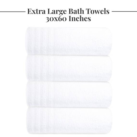 Tens Towels Große Badetücher, 100% Baumwolle, 76,2 x 152,4 cm, extra große Badetücher, Leichter und super saugfähig, schnell trocknend, perfekte Badetücher für den täglichen Gebrauch (4 Stück) (Weiß)