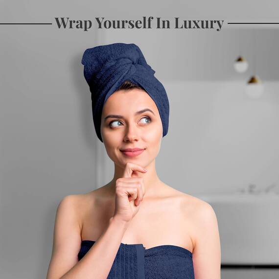 Tens Towels 8er-Set: 2 große Badetücher, 2 Handtücher, 4 Waschlappen, 100% Baumwolle, schnell trocknend, Marineblau