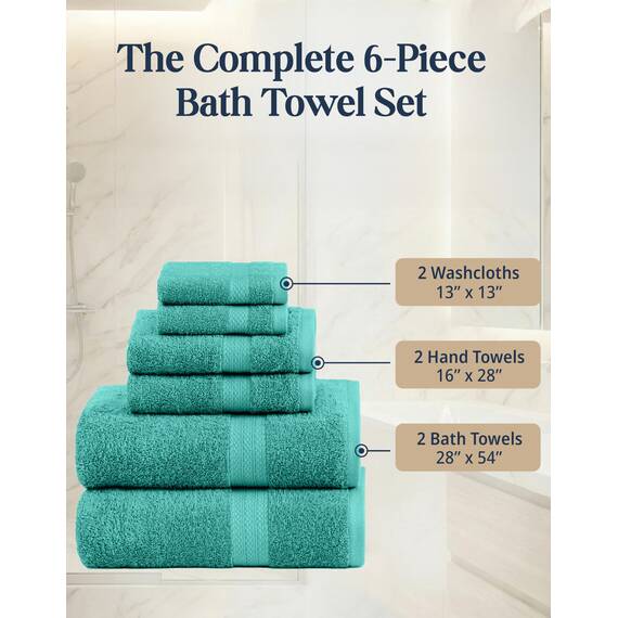 LANE LINEN Badetuch-Set aus 100 % Baumwolle, 6-teilig, weich, strapazierfähig und sehr saugfähig, 2 Badetücher, 2 Waschlappen, 2 Handtücher für Badezimmer, Familien-Set, Premium-Qualität und