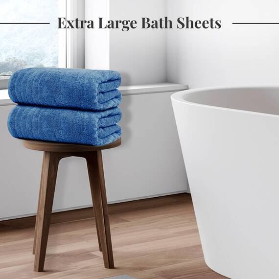 Tens Towels Extra große Badetücher, 89 x 178 cm, 100% Baumwolle, größeres und leichteres Gewicht, schnelles trocknen, super weich und saugfähig, übergroße Badetücher, 2 Stück, Blau