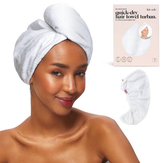 Kitsch Mikrofaser-Haarhandtuch – schnell trocknende lockige Haarwickel für Frauen nasses Haar,Mikrofaser-Handtuch für Haare,Haartrocknungstuch,Haartücher für Frauen,Haarturban für nasses Haar (weiß)