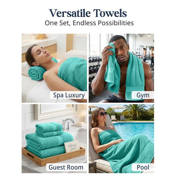 16-teiliges Badetücher – 100% Baumwolle Handtücher für Badezimmer, Premium-Qualität Hotel Handtücher, hoch saugfähiges Badezimmer Handtuch-Set, 4 Badetücher, 4 Handtücher und 8 Waschlappen – Blaugrün