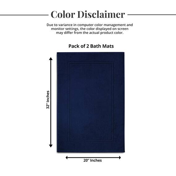 Tens Towels Badematten aus 100 % Baumwolle, 50,8 x 81,3 cm, super saugfähig, Premium-Bodentücher in Hotelqualität, luxuriös, weich und schnell trocknend, kein Badezimmerteppich, Marineblau, 2 Stück