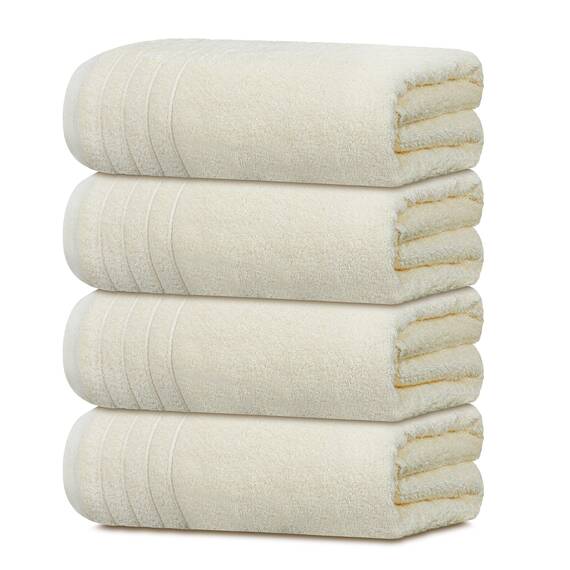 Tens Towels Extra große Badetücher, 76,2 x 152,4 cm, 100 % Baumwolle, größeres und leichteres Gewicht, schnelles trocknen, super weich und saugfähig, perfekt für Badezimmer, 4 Stück, Cremefarben