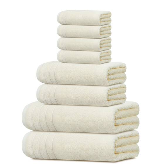 Tens Towels Badetücher Set, 2 extra große Badetücher, 2 Handtücher, 4 Waschlappen, 100% Baumwolle, schnell trocknend, Badhandtücher Set für den täglichen Gebrauch (8er-Set) Elfenbein