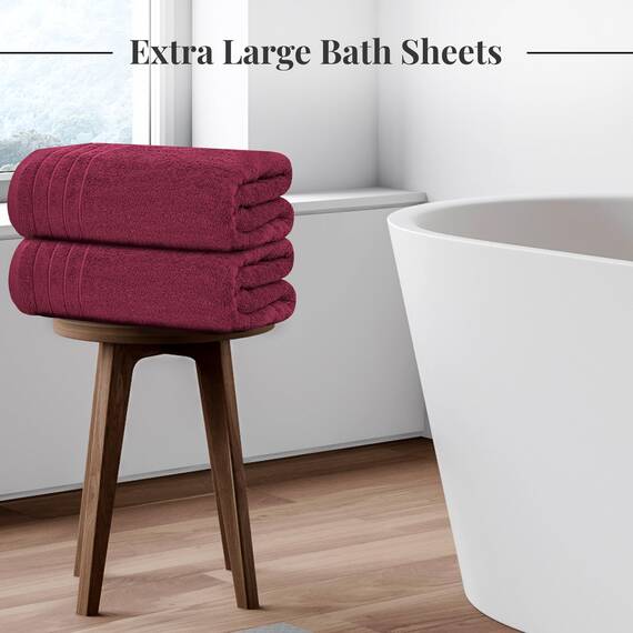 Tens Towels Extra große Badetücher, 89 x 178 cm, 100 % Baumwolle, größeres und leichteres Gewicht, schnelles trocknen, super weich und saugfähig, übergroße Badetücher, 2 Stück, Burgunderrot