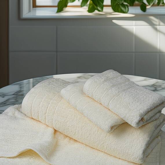 Tens Towels Badetücher Set, 2 extra große Badetücher, 2 Handtücher, 4 Waschlappen, 100% Baumwolle, schnell trocknend, Badhandtücher Set für den täglichen Gebrauch (8er-Set) Elfenbein