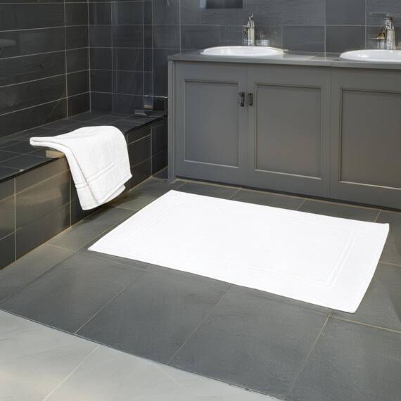 Tens Towels Badematten aus 100 % Baumwolle, 50,8 x 81,3 cm, super saugfähig, Premium-Bodentücher in Hotelqualität, luxuriös, weich und schnell trocknend, kein Badezimmerteppich, Weiß, 2 Stück