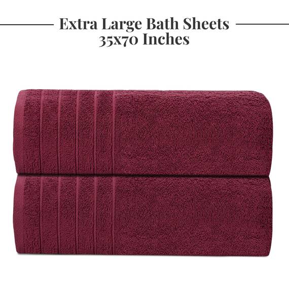 Tens Towels Extra große Badetücher, 89 x 178 cm, 100 % Baumwolle, größeres und leichteres Gewicht, schnelles trocknen, super weich und saugfähig, übergroße Badetücher, 2 Stück, Burgunderrot