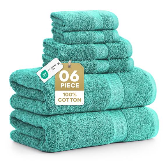 LANE LINEN Badetuch-Set aus 100 % Baumwolle, 6-teilig, weich, strapazierfähig und sehr saugfähig, 2 Badetücher, 2 Waschlappen, 2 Handtücher für Badezimmer, Familien-Set, Premium-Qualität und