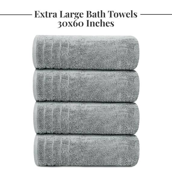 Tens Towels Große Badetücher, 100% Baumwolle, 76.2x152.4 cm, extra große Badetücher, schnell trocknend, perfekte Badetücher für den täglichen Gebrauch (4 Stück) (Kühles Grau)